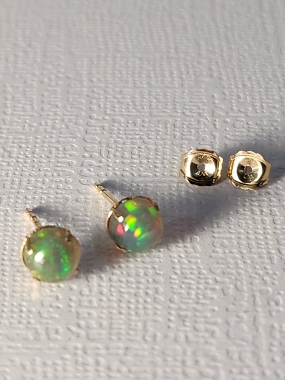 Bella 14K SOLID Yellow Gold 1.18cts Natural Ethiopian Black Forest Opal Earrings - Picture 14 of 17